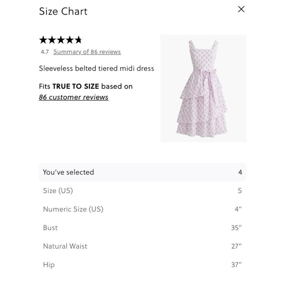 NEW J. Crew Sleeveless belted tiered midi dress white violet storm size 4 floral - Picture 2 of 12
